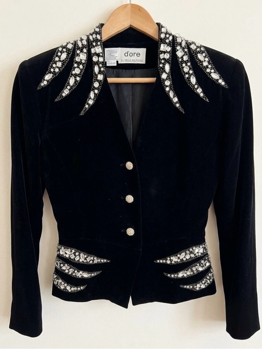 Vintage Gothic Glam Rhinestone Embellished Blazer Black Crystal Tuxedo Jacket